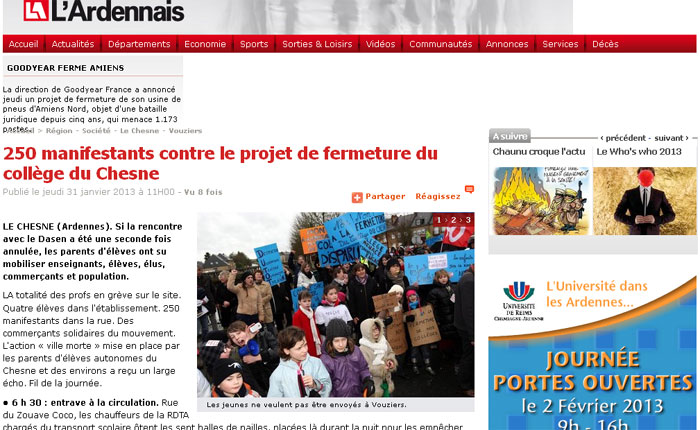 250 manifestants contre le projet de fermeture du collège du Chesne